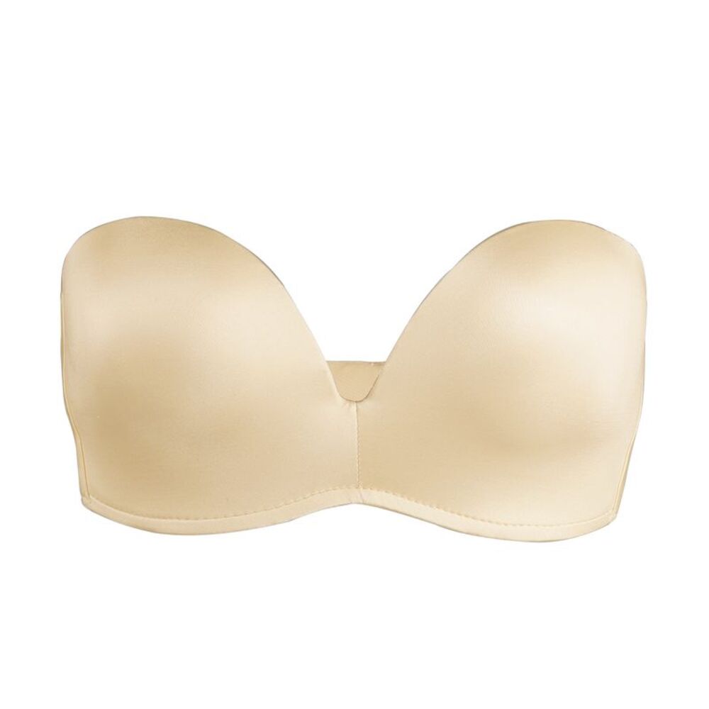 Women Strapless Anti-Slip Invisible Push Up Seamless Underwire Bra Beige